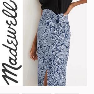 MADEWELL Linen Blend Knotted Midi Skirt beach coastal blue preppy resort Easter